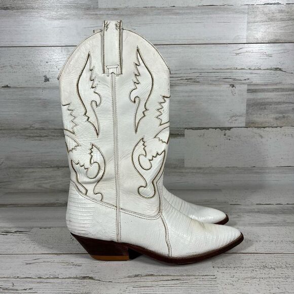 Circle S Women's Western Pointed Toe Leather White Boots Pull On‎ Style Size 9 - Picture 1 of 9